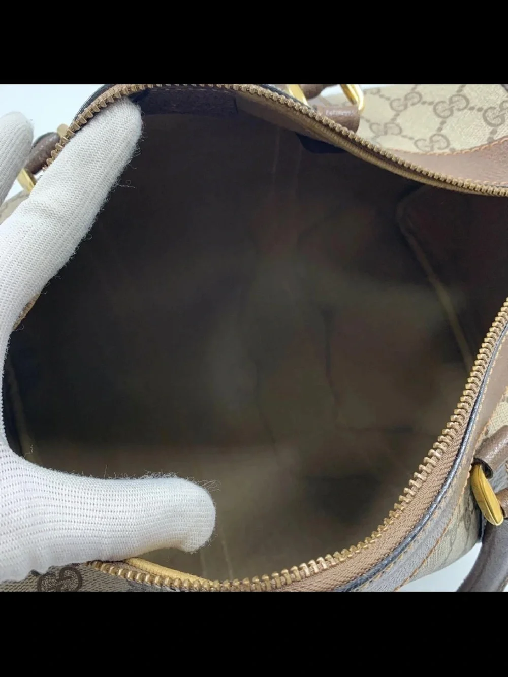 Gucci Brown & Beige GG Supreme Canvas Satchel with Leather Trim